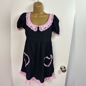 Dolls Kill Black Dress with Pink Lace Accents